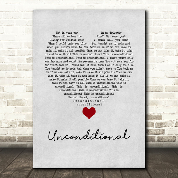 Sinead Harnett Unconditional Grey Heart Song Lyric Wall Art Print