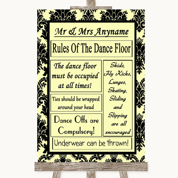 Yellow Damask Rules Of The Dancefloor Personalized Wedding Sign