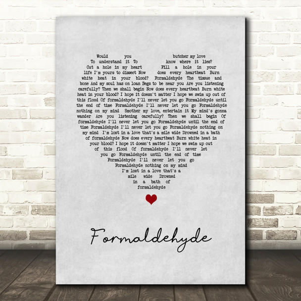 Editors Formaldehyde Grey Heart Song Lyric Wall Art Print