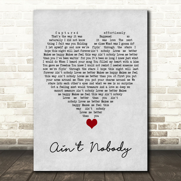 Jasmine Thompson Ain't Nobody Grey Heart Song Lyric Wall Art Print