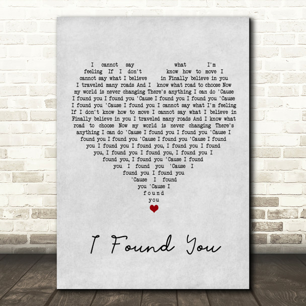 benny blanco & Calvin Harris I Found You Grey Heart Song Lyric Wall Art Print