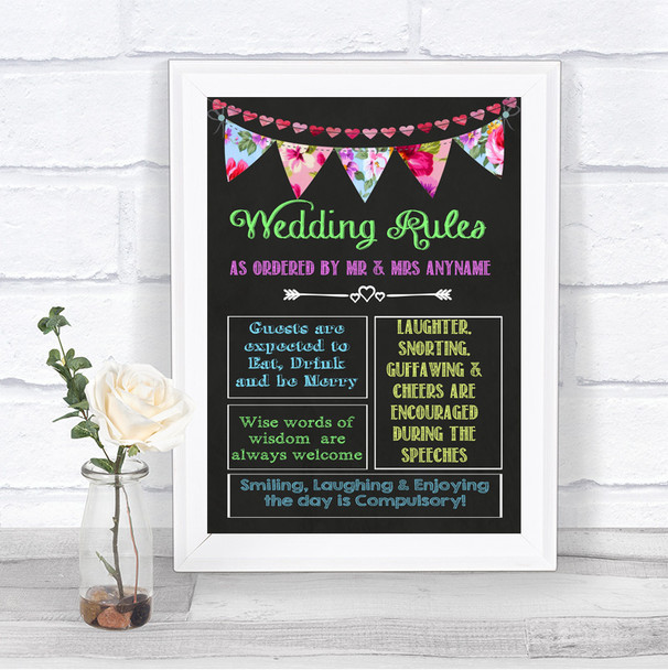 Bright Bunting Chalk Rules Of The Wedding Personalized Wedding Sign