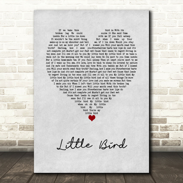 Ed Sheeran Little Bird Grey Heart Song Lyric Wall Art Print