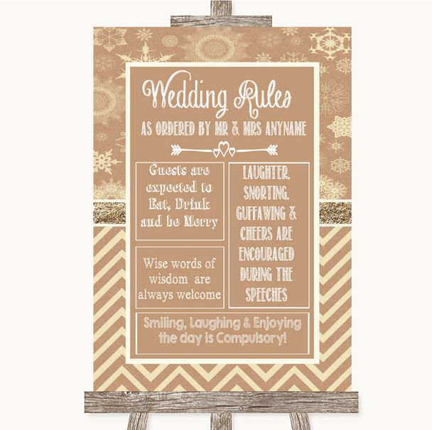 Brown Winter Rules Of The Wedding Personalized Wedding Sign