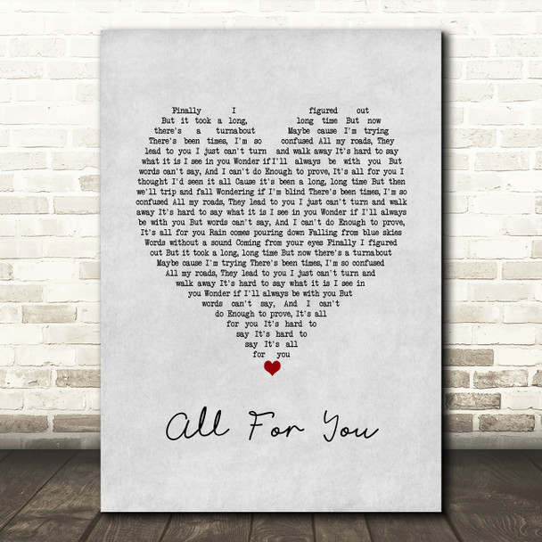 Sister Hazel All For You Grey Heart Song Lyric Wall Art Print