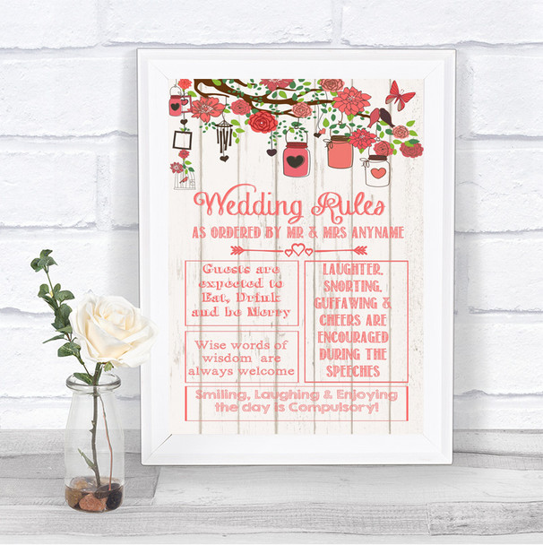 Coral Rustic Wood Rules Of The Wedding Personalized Wedding Sign