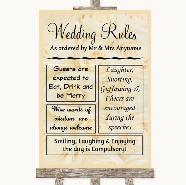 Cream Roses Rules Of The Wedding Personalized Wedding Sign