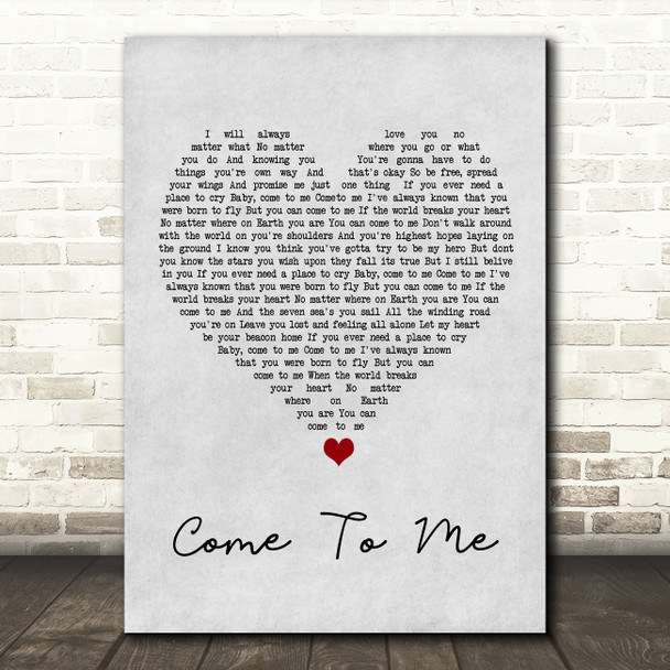 Celine Dion Come To Me Grey Heart Song Lyric Wall Art Print