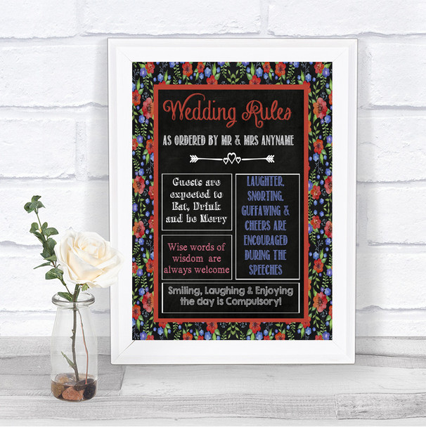 Floral Chalk Rules Of The Wedding Personalized Wedding Sign