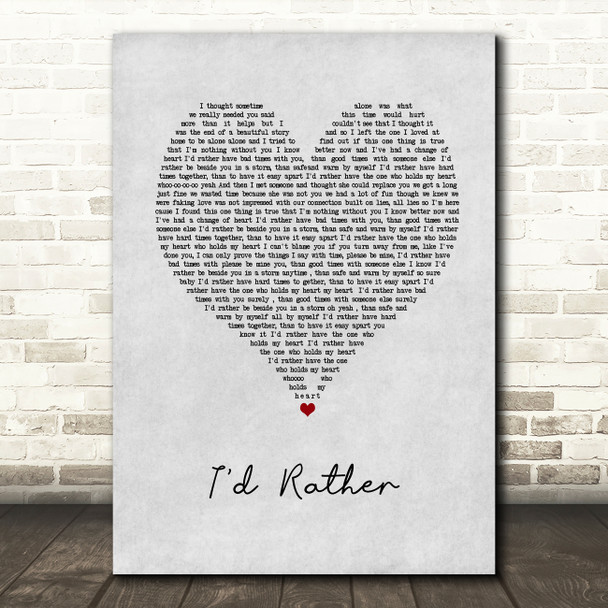 Luther Vandross I'd Rather Grey Heart Song Lyric Wall Art Print