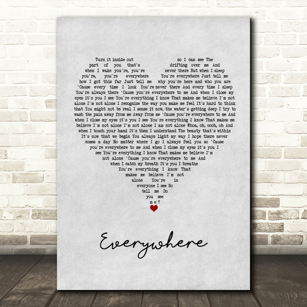 Michelle Branch Everywhere Grey Heart Song Lyric Wall Art Print