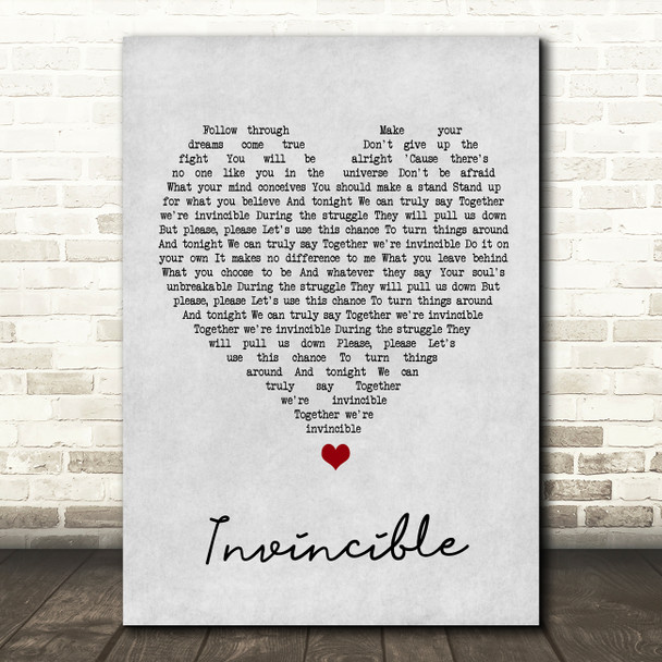 Muse Invincible Grey Heart Song Lyric Wall Art Print