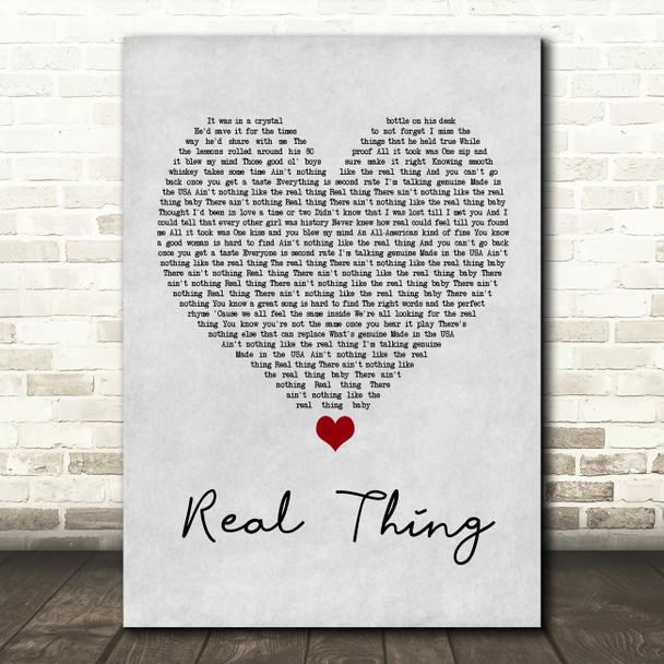 Zac Brown Band Real Thing Grey Heart Song Lyric Wall Art Print