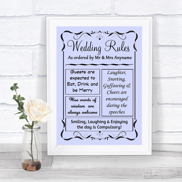 Lilac Rules Of The Wedding Personalized Wedding Sign