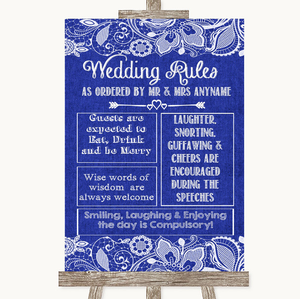 Navy Blue Burlap & Lace Rules Of The Wedding Personalized Wedding Sign