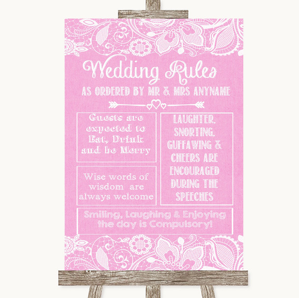 Pink Burlap & Lace Rules Of The Wedding Personalized Wedding Sign