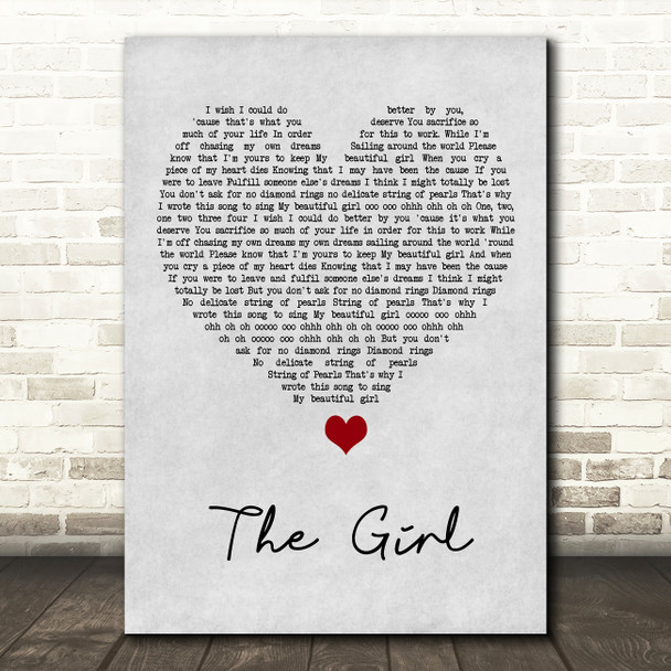 City And Colour The Girl Grey Heart Song Lyric Wall Art Print