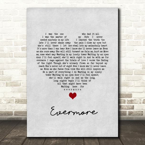 Dan Stevens Evermore Grey Heart Song Lyric Wall Art Print