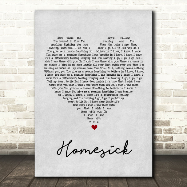 Dua Lipa Homesick Grey Heart Song Lyric Wall Art Print