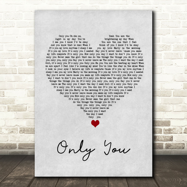 Ric Hassani Only You Grey Heart Song Lyric Wall Art Print