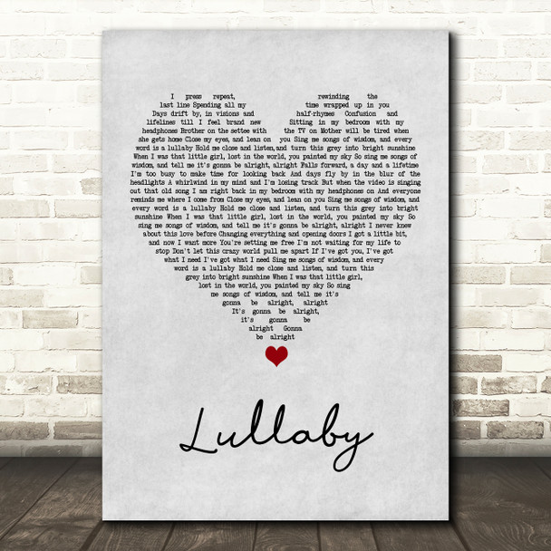 Andreya Triana Lullaby Grey Heart Song Lyric Wall Art Print