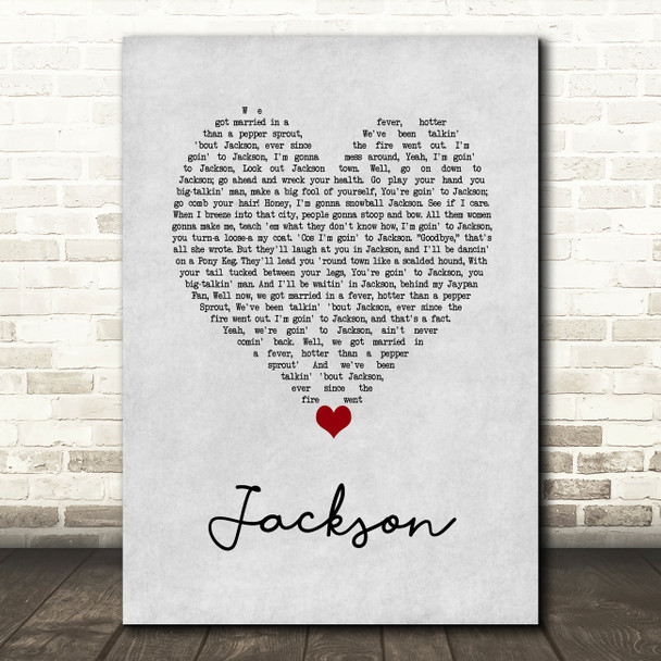 Johnny Cash Jackson Grey Heart Song Lyric Wall Art Print