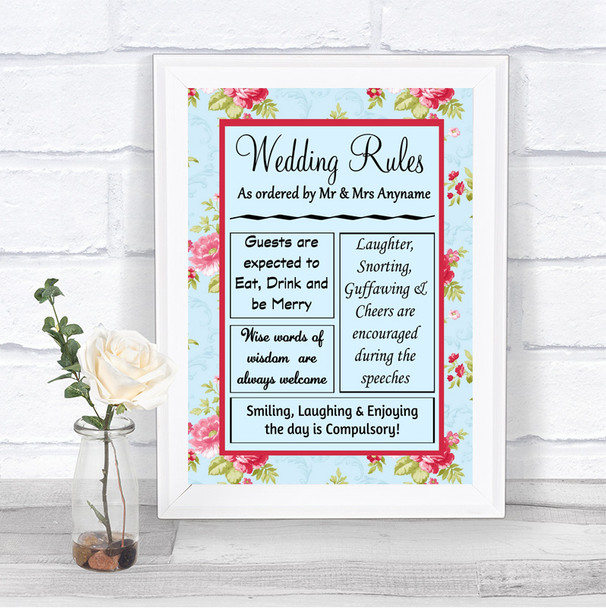 Shabby Chic Floral Rules Of The Wedding Personalized Wedding Sign