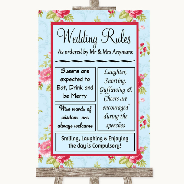 Shabby Chic Floral Rules Of The Wedding Personalized Wedding Sign