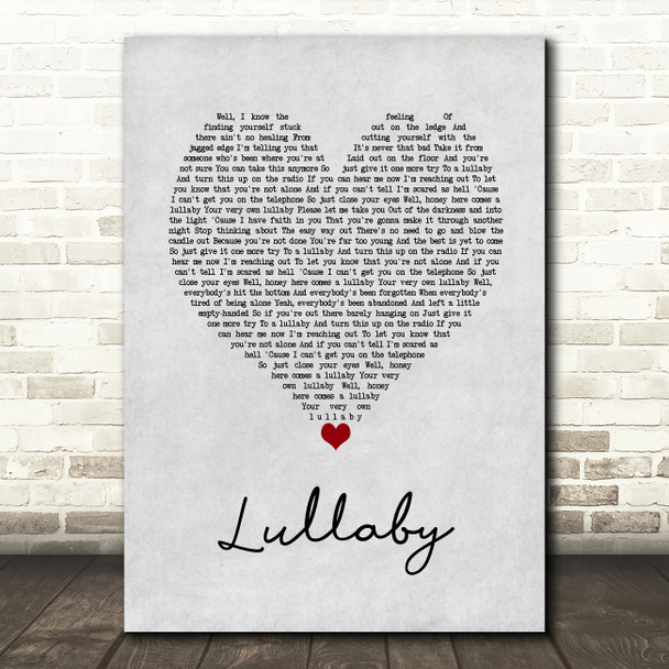 Nickelback Lullaby Grey Heart Song Lyric Wall Art Print