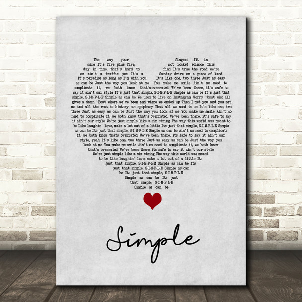 Florida Georgia Line Simple Grey Heart Song Lyric Wall Art Print