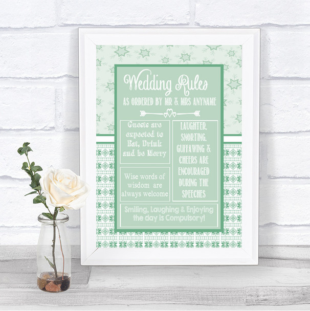 Winter Green Rules Of The Wedding Personalized Wedding Sign