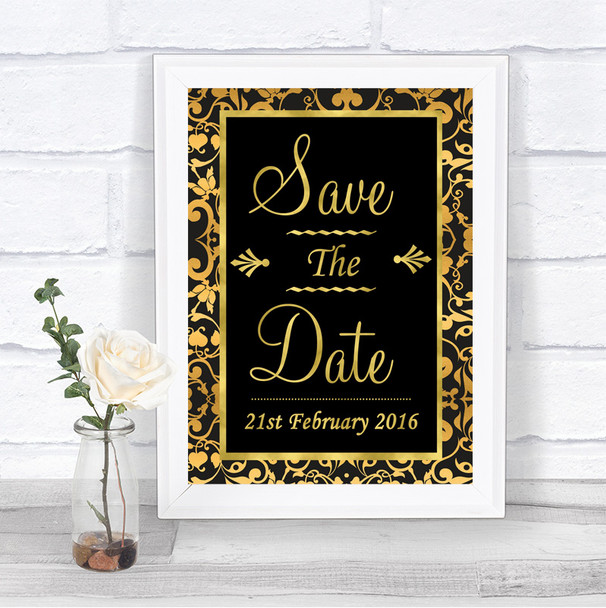 Black & Gold Damask Save The Date Personalized Wedding Sign