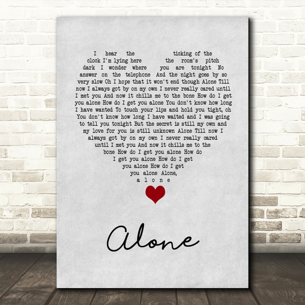 Heart Alone Grey Heart Song Lyric Print