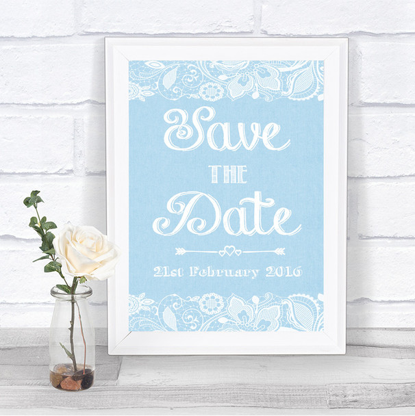 Blue Burlap & Lace Save The Date Personalized Wedding Sign