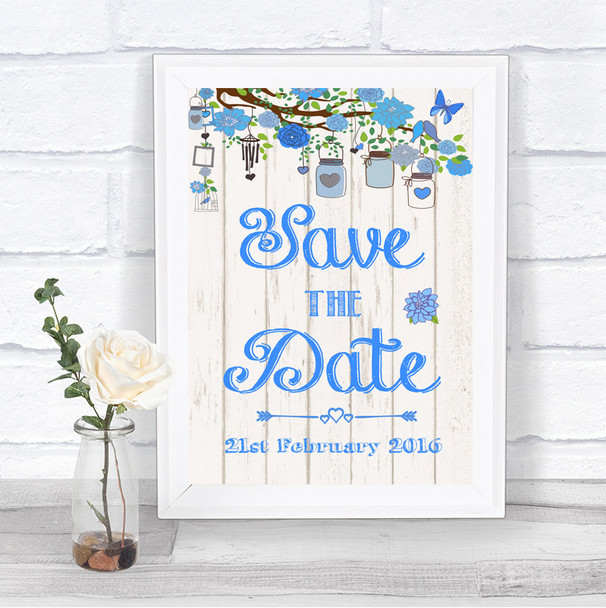 Blue Rustic Wood Save The Date Personalized Wedding Sign