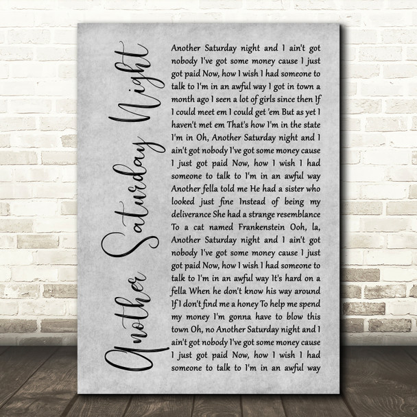 Cat Stevens Another Saturday Night Grey Rustic Script Song Lyric Wall Art Print