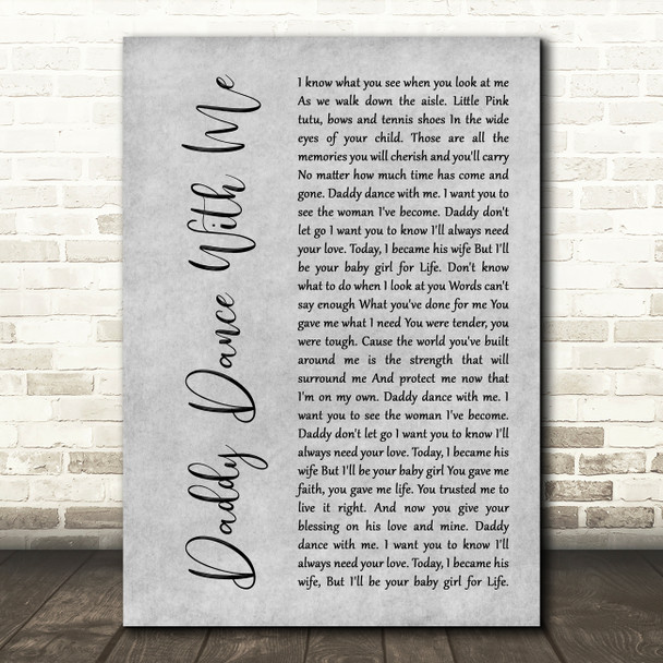 Krystal Keith Daddy Dance With Me Grey Rustic Script Song Lyric Wall Art Print