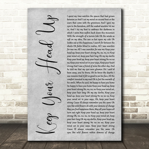 Ben Howard Keep Your Head Up Grey Rustic Script Song Lyric Wall Art Print