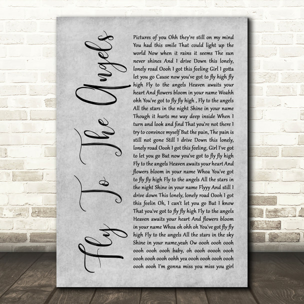 Slaughter Fly To The Angels Grey Rustic Script Song Lyric Wall Art Print