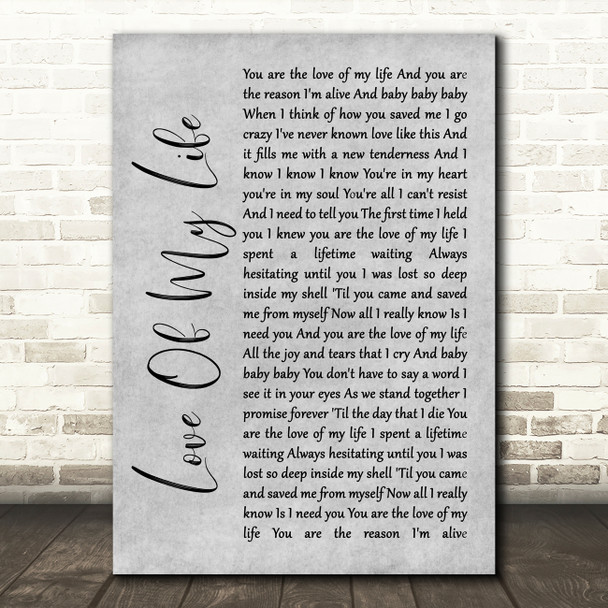 Sammy Kershaw Love Of My Life Grey Rustic Script Song Lyric Wall Art Print