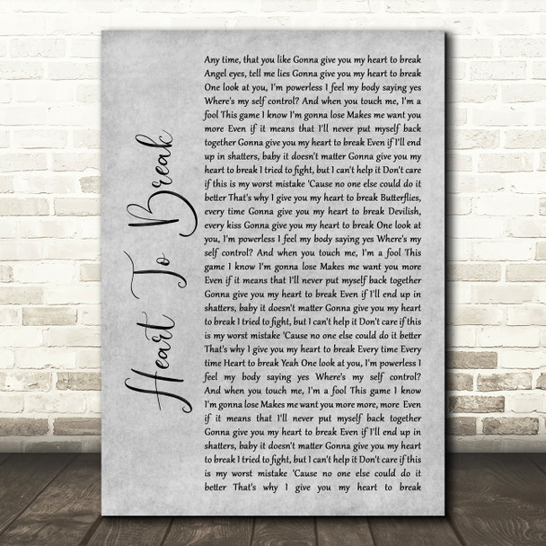 Kim Petras Heart To Break Grey Rustic Script Song Lyric Wall Art Print