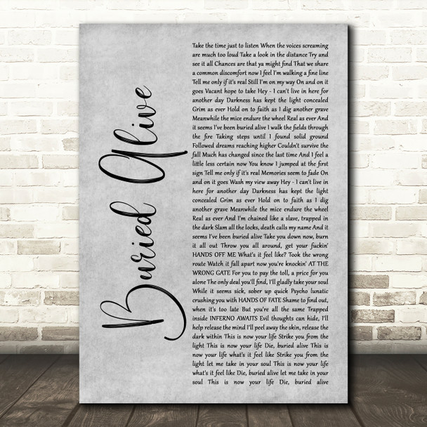 Avenged Sevenfold Buried Alive Grey Rustic Script Song Lyric Wall Art Print