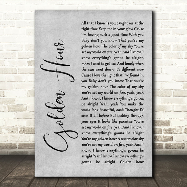 Kacey Musgraves Golden Hour Grey Rustic Script Song Lyric Wall Art Print