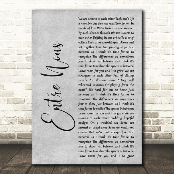 Rush Entre Nous Grey Rustic Script Song Lyric Wall Art Print