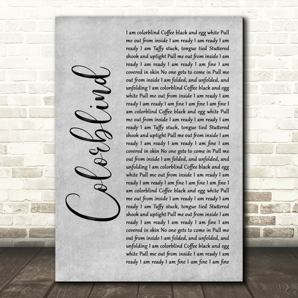 Counting Crows Colorblind Grey Rustic Script Song Lyric Wall Art Print