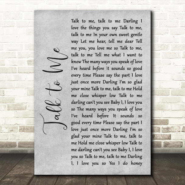 Mickey Gilley Talk to Me Grey Rustic Script Song Lyric Wall Art Print