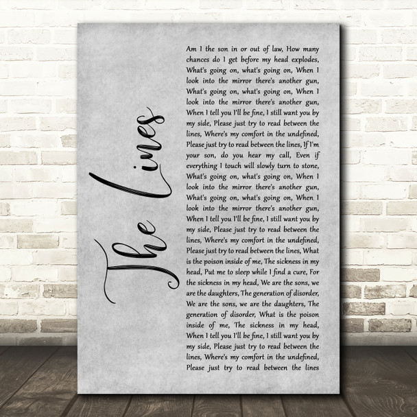 Beartooth The Lines Grey Rustic Script Song Lyric Wall Art Print