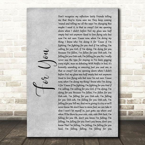 James TW For You Grey Rustic Script Song Lyric Wall Art Print