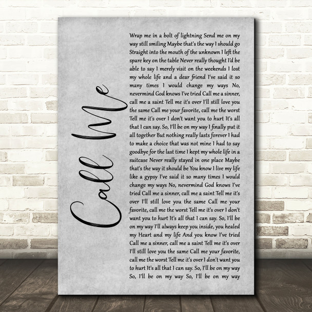 Shinedown Call Me Grey Rustic Script Song Lyric Wall Art Print