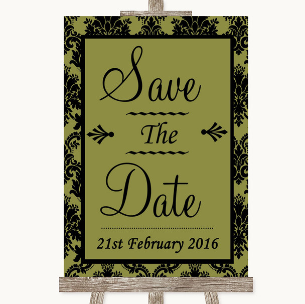Olive Green Damask Save The Date Personalized Wedding Sign